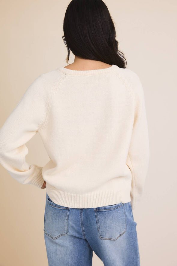 ROUND NECK RAGLAN LONG SLEEVE CHUNKY "HEART" SWEATER