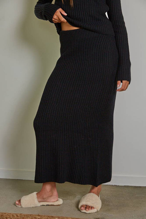 Black Knit Sweater Midi Skirt