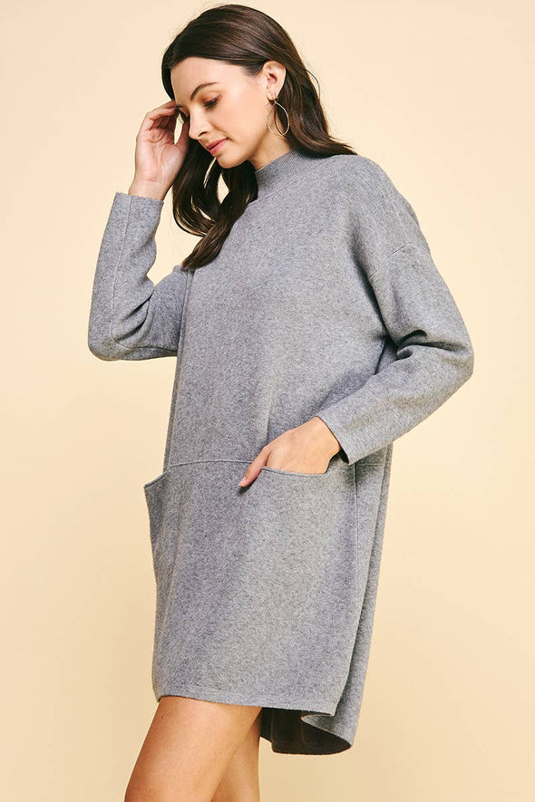 MOCK NECK FRONT POCKET SWEATER DRESS