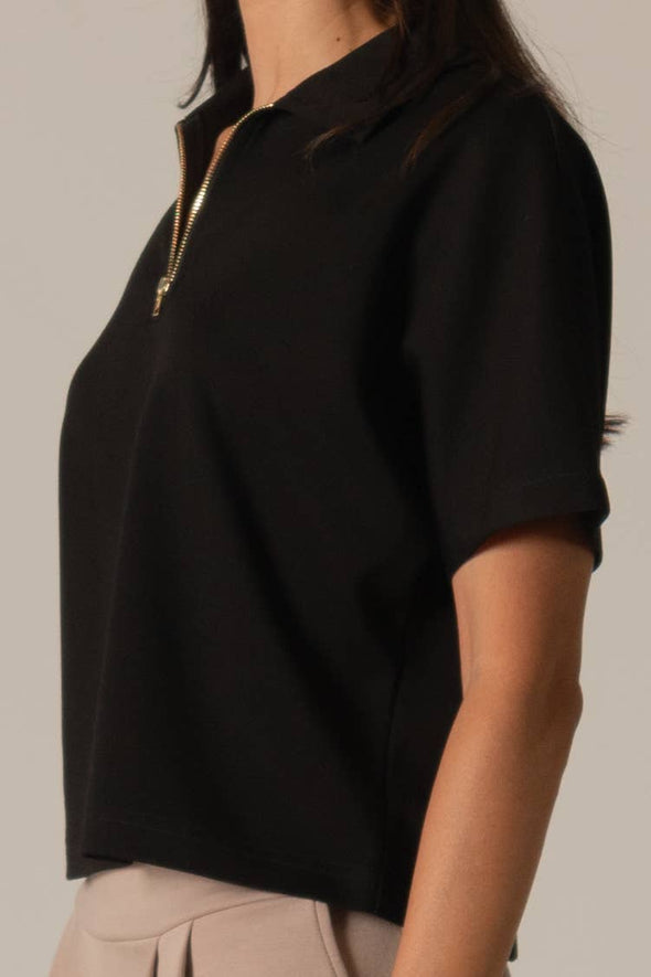 P. CILL Butter Modal Short Sleeve Quarter Zip Top