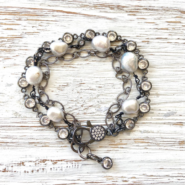 Fresh water pearl triple layer bracelets boutique salon ocea