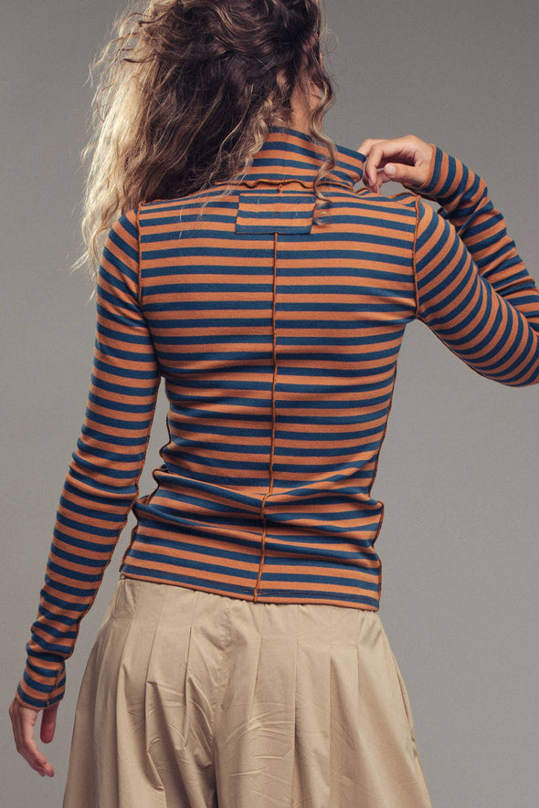 Striped Turtleneck Knit Top