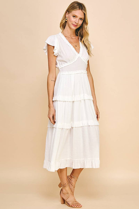 Ruffled Tea Length Dress