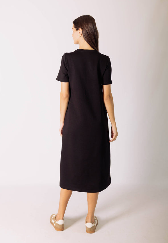 Short Sleeve Contrast Rib Neckband Midi