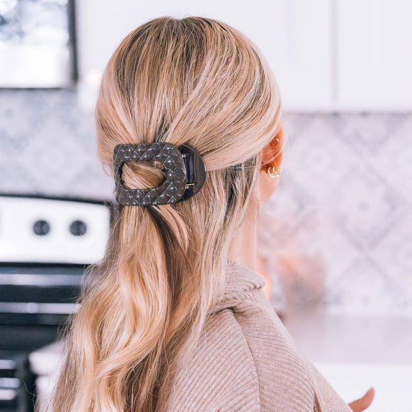 Flat Round Hair Clip | Medium | Truly Taupe Quilted