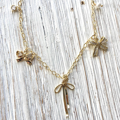 Bow ribbon charm necklace