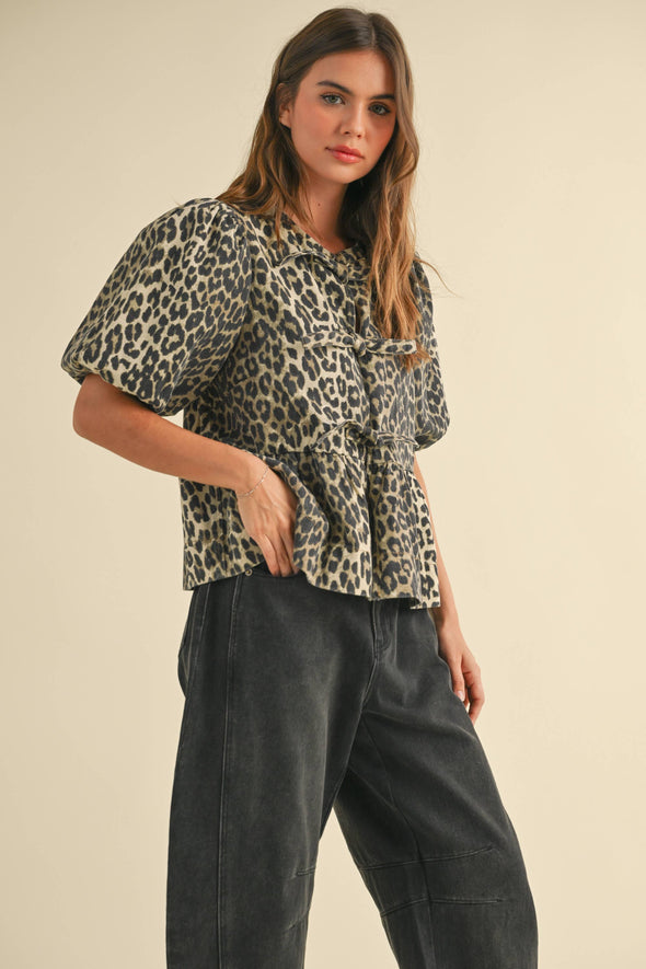 Leopard Tie Blouse