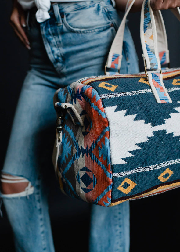 Navy, White & Yellow Aztec Duffel