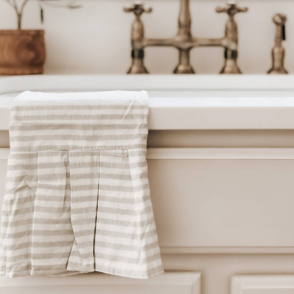 Striped Hand Towel with Ruffle, Tan - Home Decor & Gifts