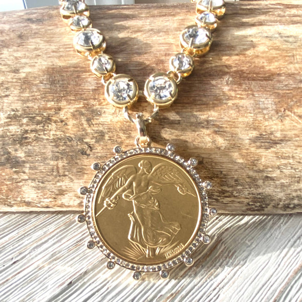 Gold French Peace Coin Necklace