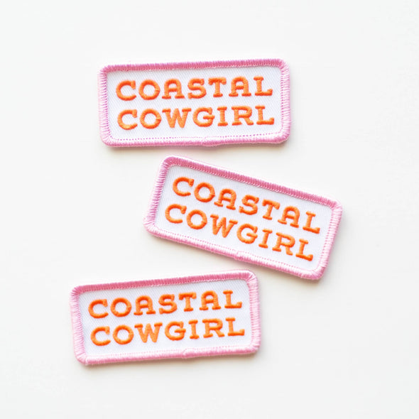 Coastal Cowgirl Embroidered Iron on Patch (Pink+Orange)