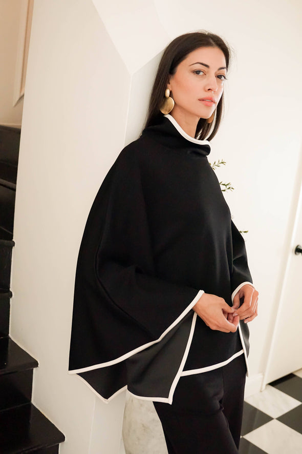 Butter Modal Contrast Cowl Neck Poncho