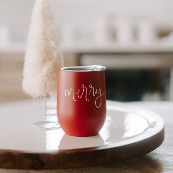 Merry Metal Wine Tumbler - Christmas Home Decor & Gifts