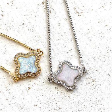 Clover Quatrefoil Slider Bracelet in Opal