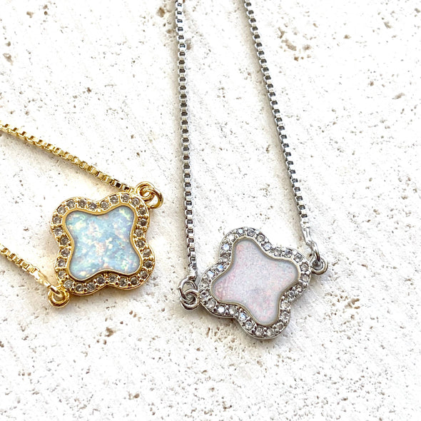 Clover Quatrefoil Slider Bracelet in Opal