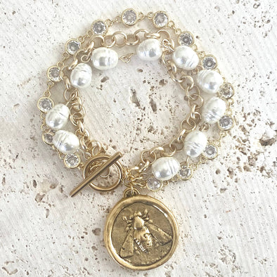 Bee coin jewelry triple layered bracelet boutique