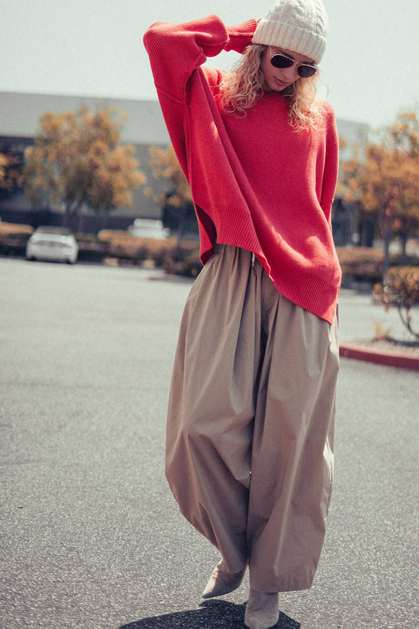 Red Oversized Cotton Knit Sweater