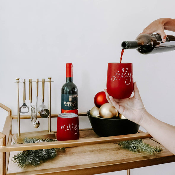 Merry Metal Wine Tumbler - Christmas Home Decor & Gifts