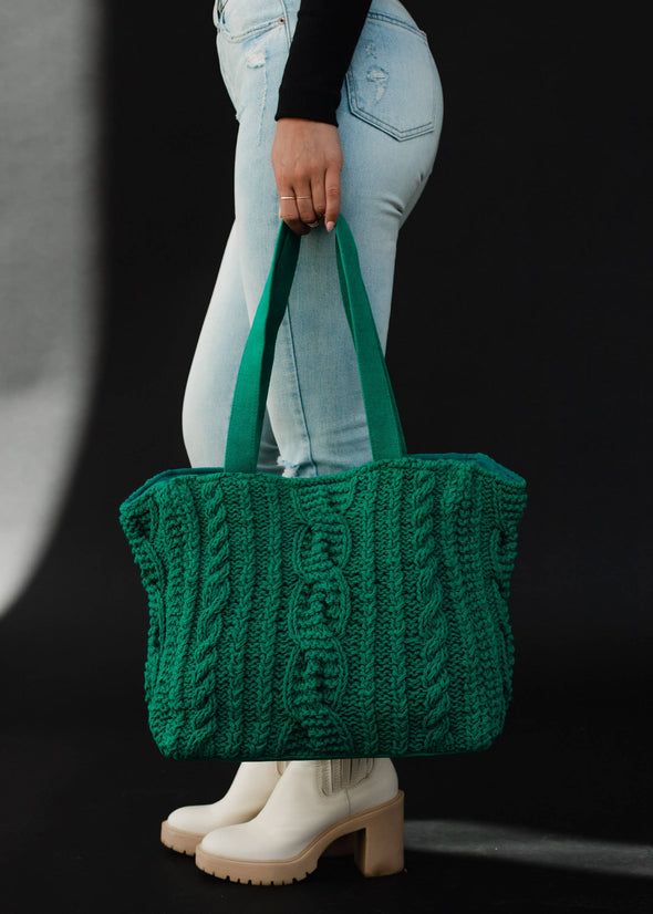 Kelly Green Cable Knit Tote