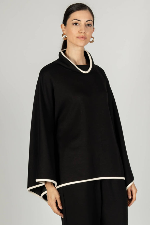 Butter Modal Contrast Cowl Neck Poncho