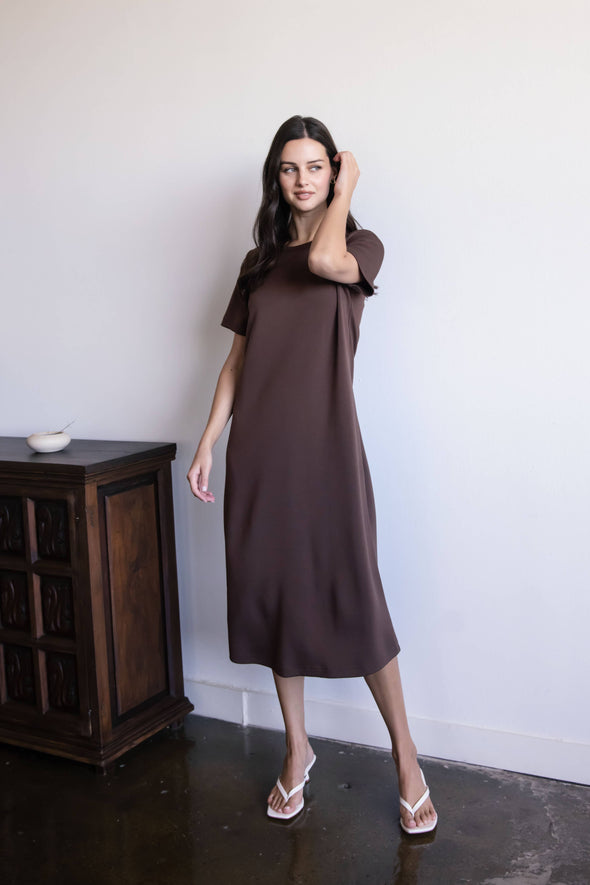 Short Sleeve Contrast Rib Neckband Midi