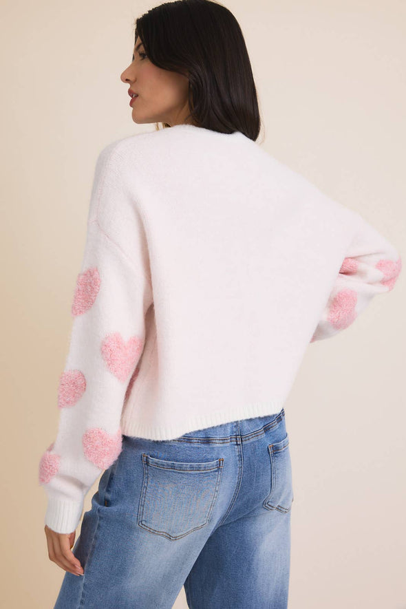 ROUND NECK LONG SLEEVE HEART SWEATER