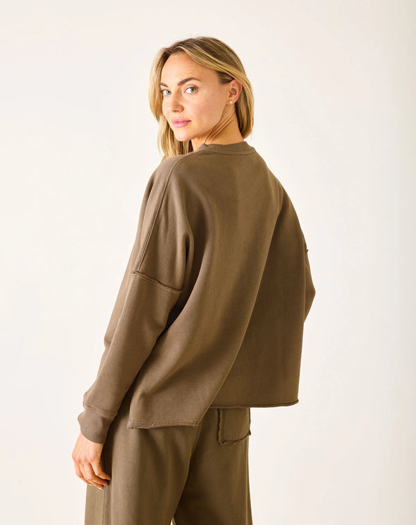 Frenchie Raw Edge Crewneck Sweatshirt In Mocha