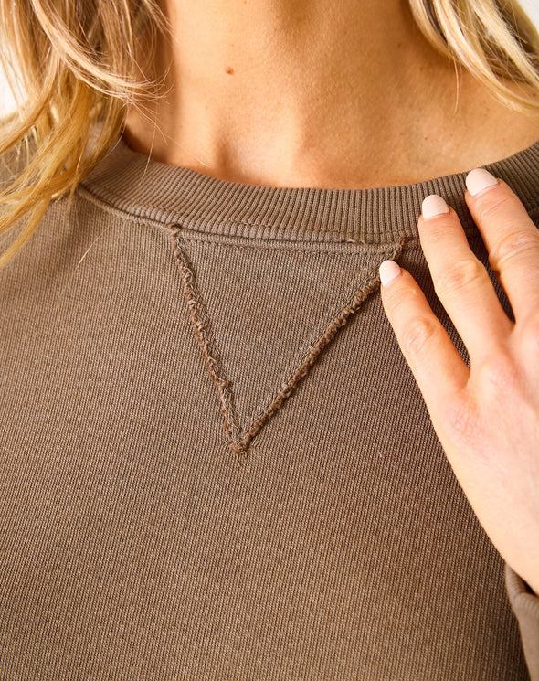 Frenchie Raw Edge Crewneck Sweatshirt In Mocha