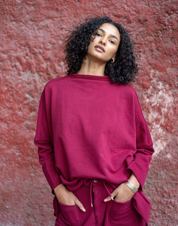 Frenchie Mockneck Sweatshirt in Winterberry