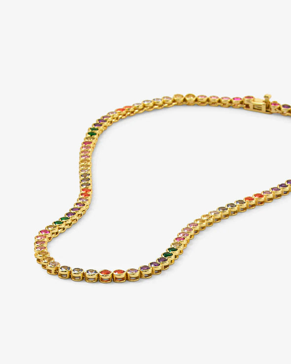 Baroness Tennis Necklace 15' in Gold and Rainbow Diamondettes