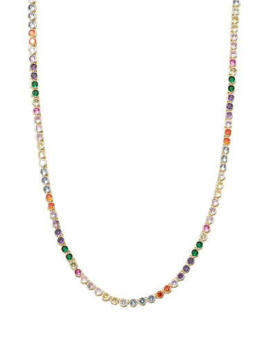 Baroness Tennis Necklace 15' in Gold and Rainbow Diamondettes