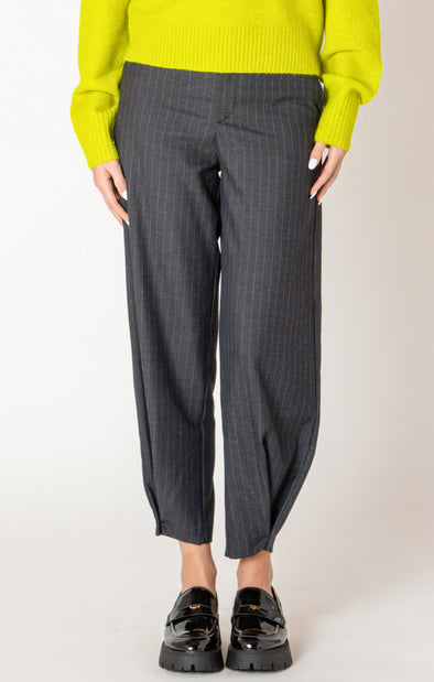 Charcoal Stripe Button Hem Pant