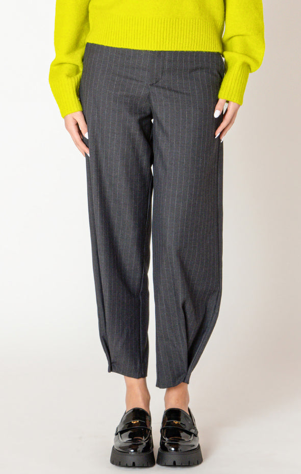 Charcoal Stripe Button Hem Pant