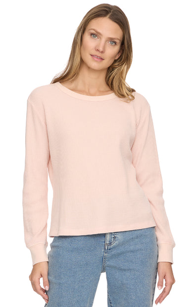 Fayston Waffle Crew In Light Pink