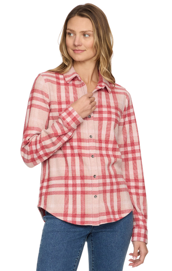 Minot Long Sleeve Knit Flannel Shirt In Raspberry