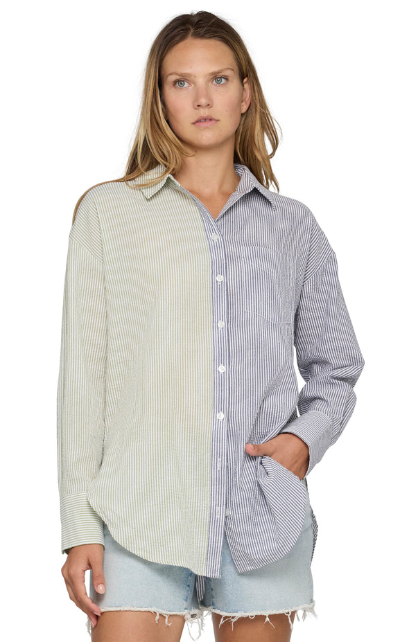 Lenora Colorblock Seersucker Bf Shirt