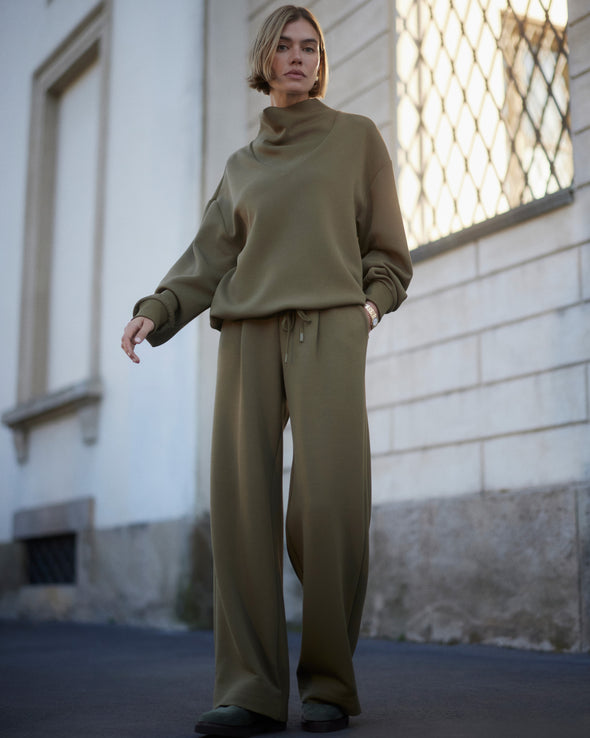 Varley Betsy Cowl-Neck Sweatshirt In Military Olive