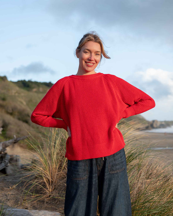 Salty Cotton Crewneck Sweater in Maraschino Red