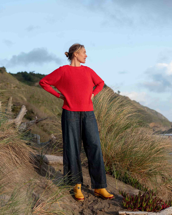 Salty Cotton Crewneck Sweater in Maraschino Red