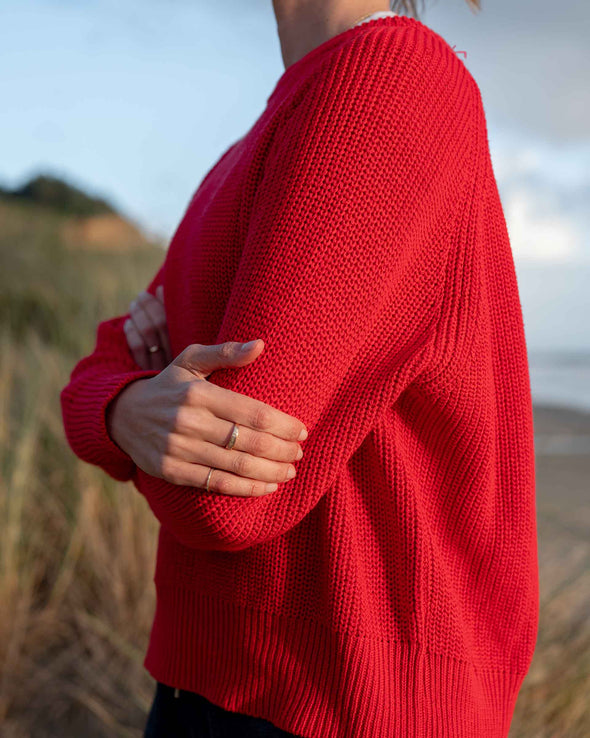 Salty Cotton Crewneck Sweater in Maraschino Red