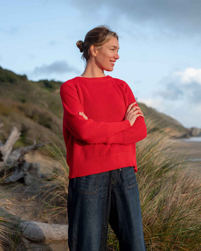 Salty Cotton Crewneck Sweater in Maraschino Red