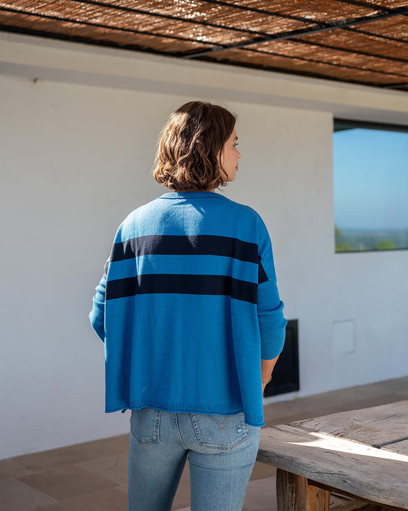 Catalina Sweater In Azure Blue/Navy Stripe