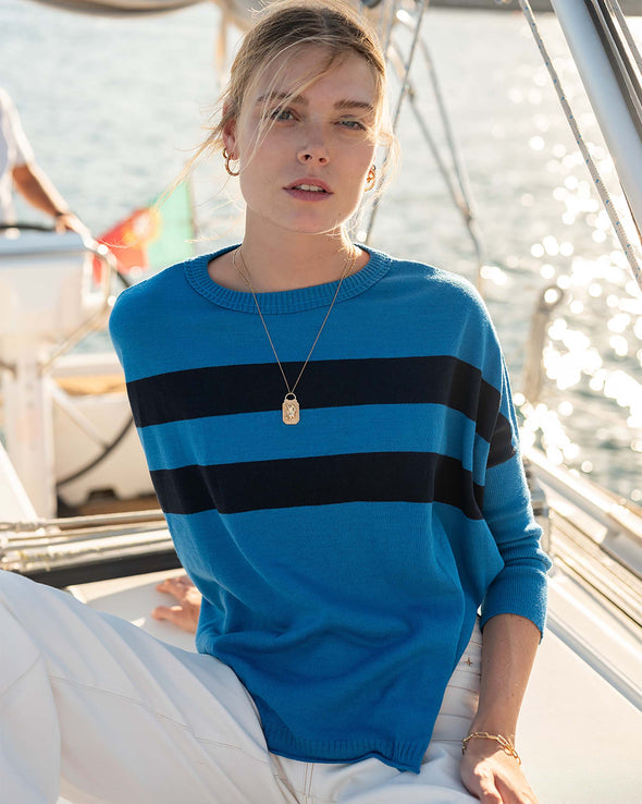 Catalina Sweater In Azure Blue/Navy Stripe
